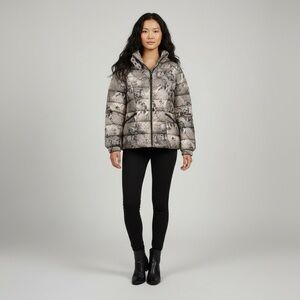 Calvin Klein Snakeskin Print Puffer Jacket Zip Up Hooded Small Rain Coat Jacket